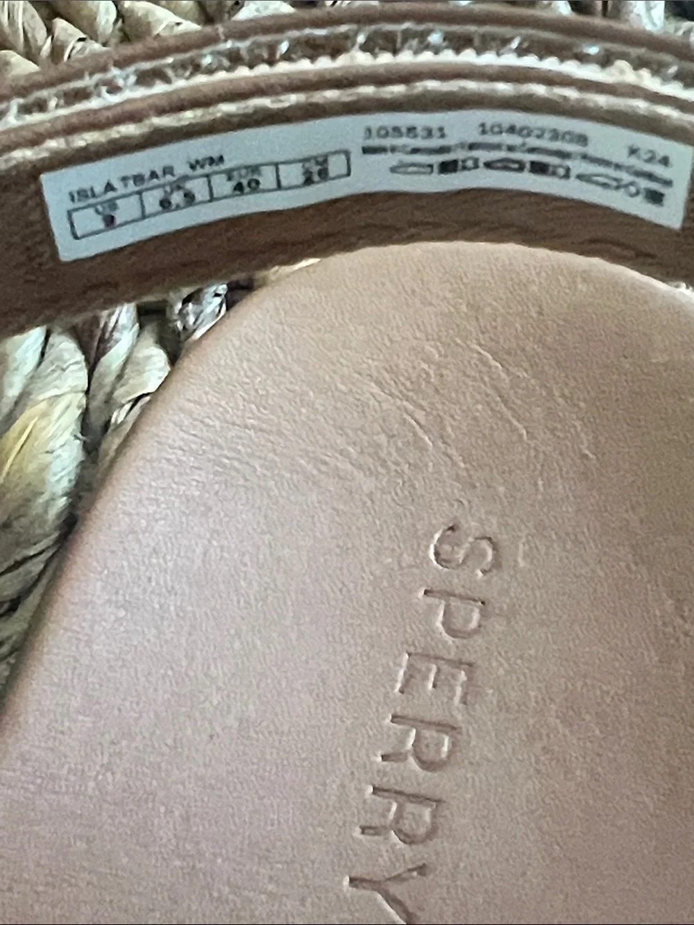 Sperry Tan Footbed Sandals with White Rope T-Strap